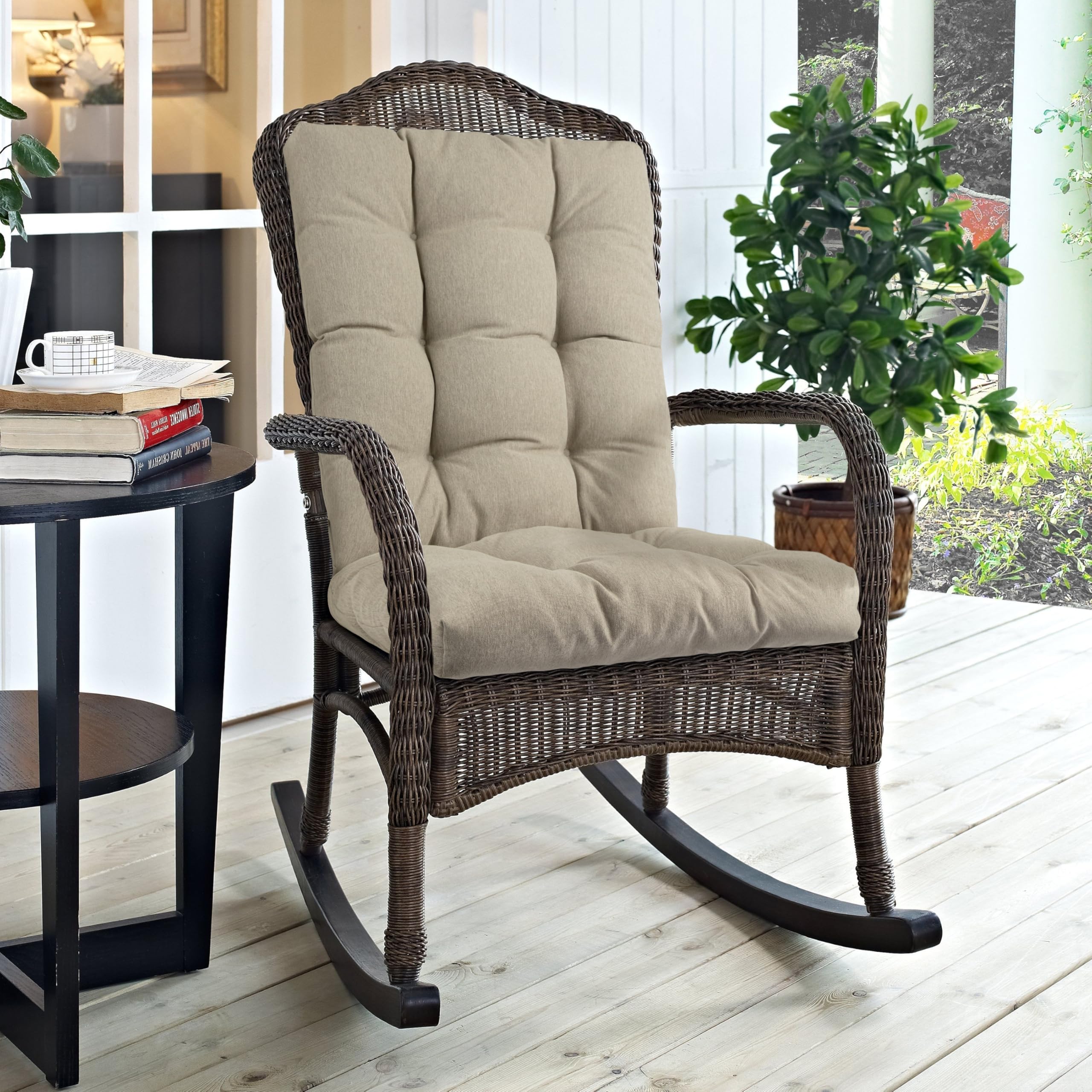 Magpie Fabrics Outdoor Rocking Chair Cushion Set, Tufted Pad For Rocking Chairs With Ties, Seat 19' X 17'/Back 21' X 19', Ta